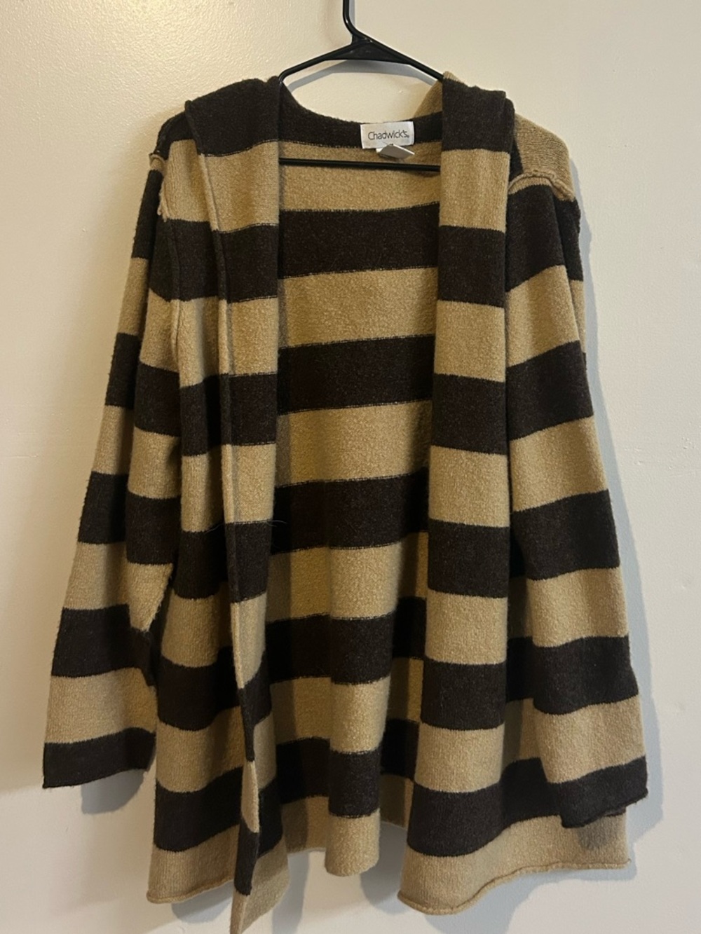 Vintage 90s/Y2K Hooded Stripe Cardigan Sweater - Brown/Beige